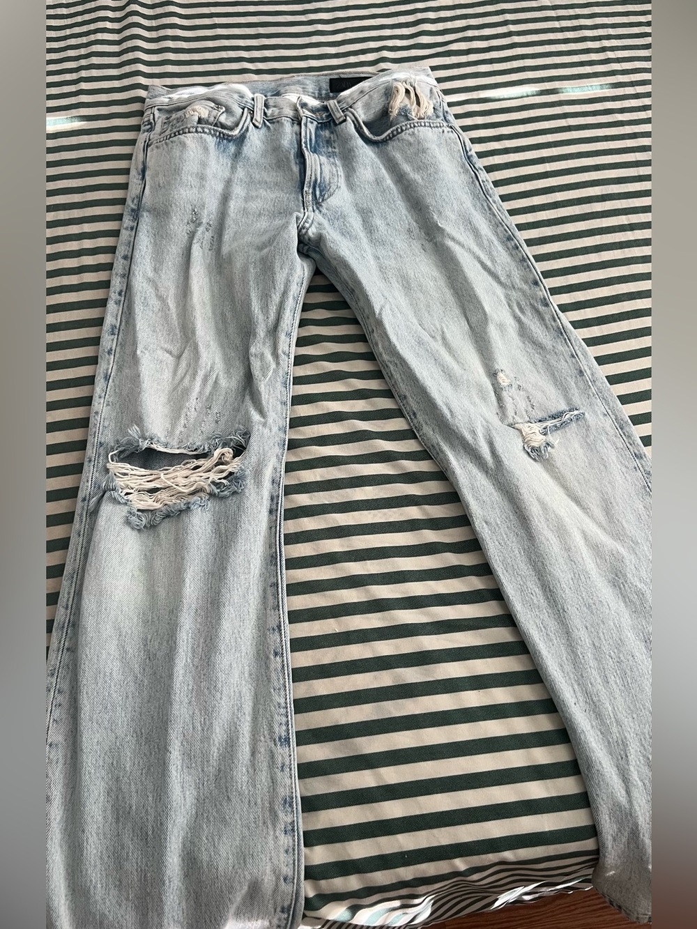 Zara Light Blue Distressed Straight Leg Jeans